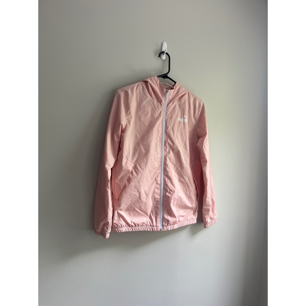 Puma Womens Hooded Windbreaker Jacket Pink Mesh Lined Full Zip Activewear Small